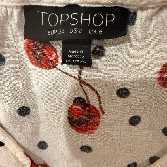Topshop Cherry Cottagecore Polka Dot Tie-Front Blouse XS (2) - Picture 3 of 7